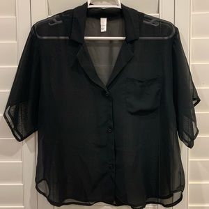 Black Chiffon Sheer Button Down Top